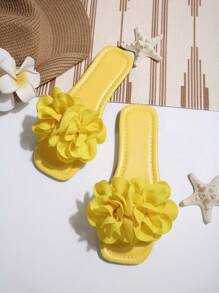 French Elegant & Soft Floral Slide Sandals For Women, Open Toe Strap, Suitable For Dating, Daily Wear, Home, Casual, Beach