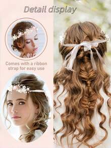 1 件女孩珍珠花头带带丝带，手工制作的波西米亚风发饰，适合节日、旅行、派对、婚礼、拍照