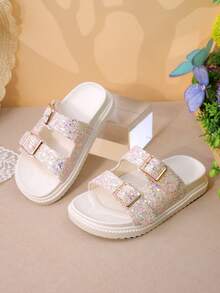 1 双女孩亮片装饰轻质材料双带平底休闲拖鞋，适合日常穿着/夏季活动 - 彩色 - 查看 5