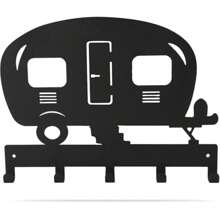 Camper Keychain Holder Wall Mounted - Decorative Black Metal Key Rack With 5 Hooks, Key Hanger Organizer Rack, Ideal For Campers Decor