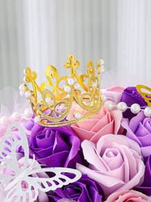 12pcs Mini Pearl Beaded Crown Shaped Flower Bouquet Accessories , Perfect For Birthday Party Decorations, Back To School Valentine Day