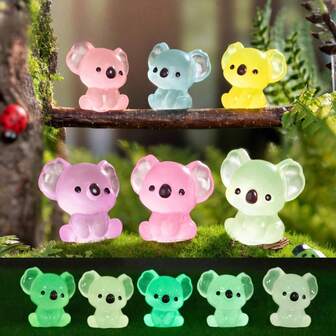 5/10/20/30pcs Luminous Mini Resin Koala Miniature Figures Tiny Koala For DIY Garden Micro Landscape Aquarium Plants Ornament Decoration Party(Random Color),Resin Animals,Koala,Mini Animals