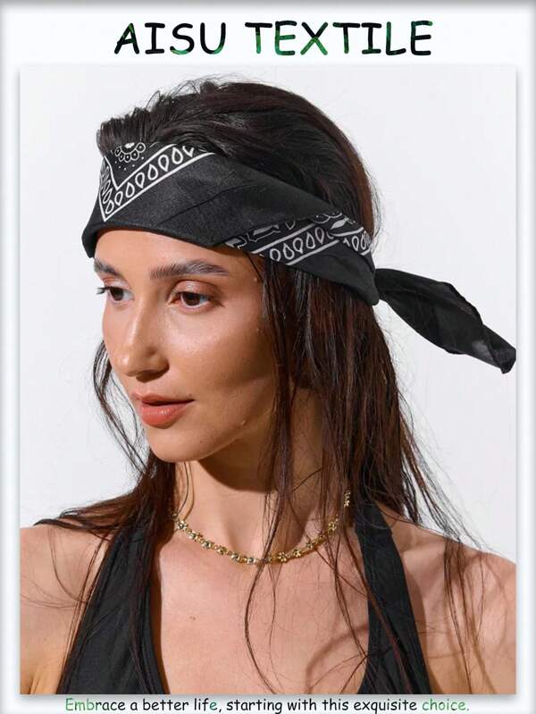1 stuk casual paisley print linnen vierkante sjaal, veelzijdige bandana voor vrouwen