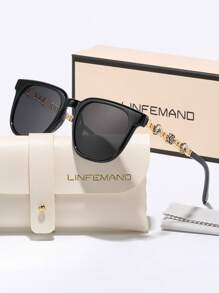 LINFEMAND LINFEMAND Elegante quadratische Rahmen dekorative Modegläser mit Metallkette und Blumendekoration, für Straßenfoto, ideales Urlaubsgeschenk für Sommerstrand, Outdoor, Reisen