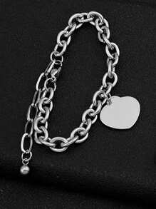 1 pieza Pulsera de cadena de acero inoxidable con forma de corazón
