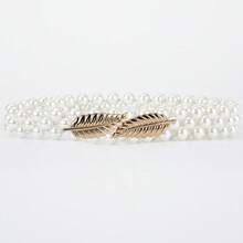 金色金属箔和仿珍珠弹力腰带/链条，适合夏季、秋季、万圣节等场合。