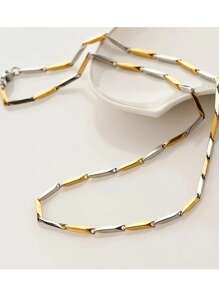 1 pieza Collar de acero inoxidable de estilo hip hop, cadena de eslabones de bambú cuadrada, accesorio de joyería de estilo rock para hombres, regalo