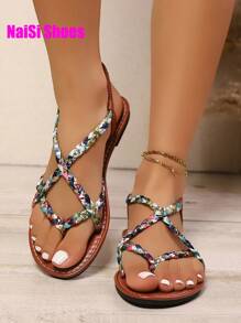 Women's New Woven Black, Brown, White Flat Sandals Slippers, Flip Flops, Solid Color Open Toe Non-Slip Slides, Outdoor & Indoor Wear, Casual Daily Wear Flat Sandals, Beach Bohemian Criss-Cross Strap Flat Sandals, Woven Strap Flat Sandals Combination, Comfortable Light Weight Hollow Open Toe Sandals Slippers, High-Top Roman Shoes, Gold Sandals, Black Sandals, Beach Shoes