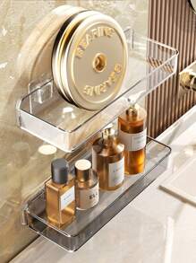 1pc Bathroom Organizer Storage Rack, Adhesive Mounted Without Drilling, Suitable For Large Families, Home Daily Essentials Back To School