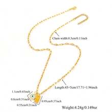 1pc New Gold Rectangle Letter & Blue Eye Pendant Stainless Steel Lip Chain Necklace, Women - Rectangular Letters - View 2
