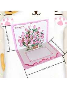 1pc圣诞节INS商务郁金香生日礼物创意可爱贺卡3D蛋糕祝福卡配白牛皮纸信封封口贴纸折叠鲜花感恩祝福卡毕业教师节康乃馨向日葵玫瑰花束高端母亲节针织花束乔迁单身派对邀请聚会漂亮女生 - 彩色 - 查看 4