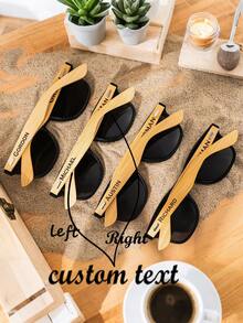 定制雕刻字母标语名称竹腿时尚眼镜，时尚休闲个性化眼镜套装，送给最好的朋友、母亲、女孩、伴娘、新娘的绝佳礼物 - 彩色 - 查看 1