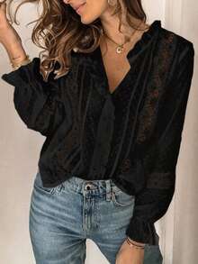 Cute Casual Loose Fit Blouse - Black - View 3