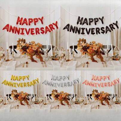 16pcs 16 Inch Happy Anniversary Letter Balloons, Birthday Party Decoration, Wedding Home Decor