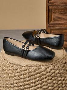 WHDXY 1 双女士黑色尖头平底鞋、百搭办公室乐福鞋、休闲一脚蹬芭蕾舞鞋