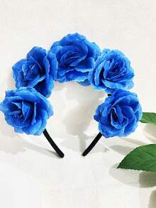 1件装女士金色、银色、红色、蓝色玫瑰花仿真花黑色发箍，圣诞节、新娘婚礼装饰发圈，女士发带发饰头饰美容家居卧室装饰 - 玫瑰 - 查看 9
