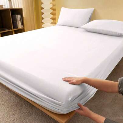 2/3pcs Pure White Fitted Sheet Set (1pc Fitted Sheet + 2pcs Pillow Covers), Mattress Protector, Bed Sheet Set, Soft & Breathable, Suitable For Single, Double, Queen, King Size Beds, Fitted Sheet Depth Up To 11.8 Inches, Home Textile