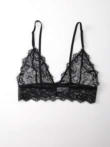 Conjunto de lencería sexy para mujer en color negro, sujetador sin cable y tanga de encaje de talle bajo
