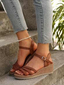 Damen Sandalen in Große Größen mit dicker Sohle, bequemer Keilabsatz, rutschfest, geeignet für Innen- und Außenbereich, Sommer - Braun - Übersicht 7