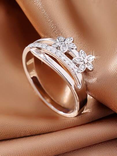 1 件优雅奢华迷人精致花卉锆石戒指，适合母亲节送给妈妈的礼物