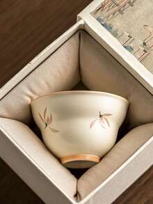 1pc/2pcs/4pcs 米色釉兰花与繁荣杯 陶瓷小茶杯 家用茶杯 单个陶瓷功夫茶具大师茶杯 下午茶冲泡杯 节日礼品杯 送给家人和朋友