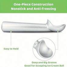 Non-Stick Aluminum Ice Cream Scoop With Freeze-Resistant Handle, Heavy Duty Design, Easy To Clean, Suitable For Ice Cream, Cookie Dough, Smoothies, Almonds (Silver)