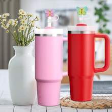 1 件/4 件闪光硅胶吸管盖蝴蝶吸管盖杯盖，10 毫米/0.39 英寸可重复使用吸管盖适用于玻璃杯配件