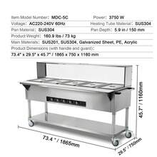 5-Pan Commercial Food Warmer, 5 X 20.6QT Electric Steam Table, 3750W Professional Buffet Catering Food Warmer With Acrylic Sneeze Guard, Food G,Rade Stainless Steel Server For Party Restaurant - 5-pan 5 X 20.6QT - View 7
