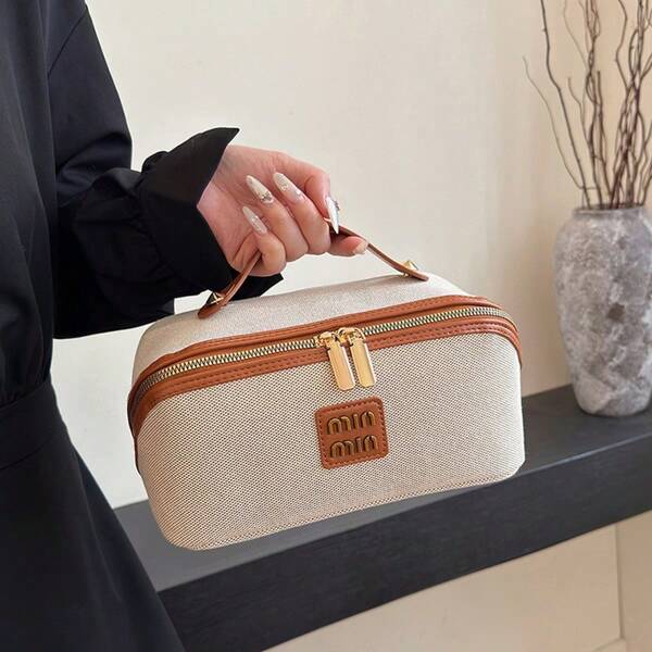 Vintage luxuriöse minimalistische Make-up Tasche, hochkapazitiver handgehaltener kosmetischer Aufbewahrungsorganizer für Pflegeprodukte und Toilettenartikel