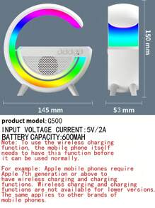 Cargador inalámbrico 3 en 1, luz ambiental y altavoz Bluetooth - Altavoz Bluetooth con luces nocturnas RGB de varios ambientes, compatible con ranura para tarjeta, USB, radio y talla grande funciones