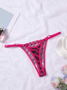 1 pieza Tanga de mujer con estampado de cebra y encaje, lencería suave y transpirable adecuada para uso diario, disponible en tallas S-XL, apto para todas las estaciones