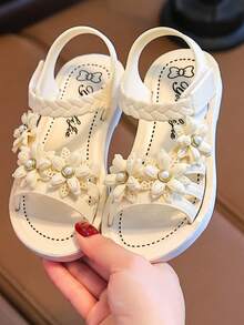 Sandalias de princesa para niñas, nuevo diseño del verano 2025, tallas pequeño/mediano/infantil, para estudiantes de primaria, zapatos casuales de playa, de moda y celebridad de internet - Beis - Ver 5