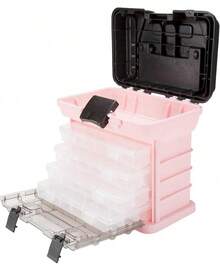 Parts & Crafts Caja de herramientas estilo estante con 4 organizadores, rosa - rosado - Ver 1