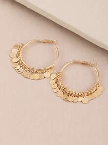 1 Pair Geometric Circle Pendant Hoop Earrings - Yellow Gold - View 7