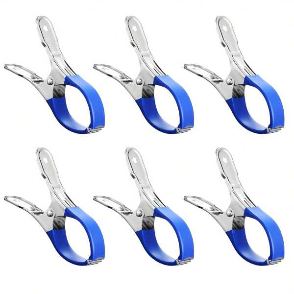 6 piezas de clips de acero inoxidable duraderos para cubrir piscinas con mangos de plástico azul - Clips de resorte resistentes al viento y de uso pesado para cubrir piscinas de suelo de forma segura y para fotografía, clips metálicos elegantes, mangos de plástico duraderos
