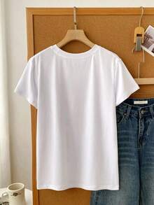 Teen Girl's Sweet - Style T - Shirt With Lettering And Bow Print, Short - Sleeved, Perfect For Daily Wear In Spring And Summer - White - View 2