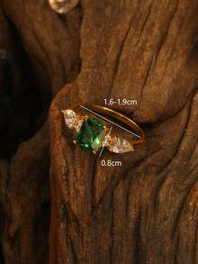 1pc Vintage Classic S925 Sterling Silver Square Green Cubic Zirconia Women's Ring, Engagement Wedding Party Daily Wear Gift - Gold - View 11