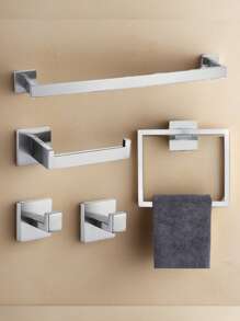 1pc Thickened Square Tube Bathroom Storage Hook, Stainless Steel Towel Ring, Toilet Paper Holder, Bathroom Hanging Rack