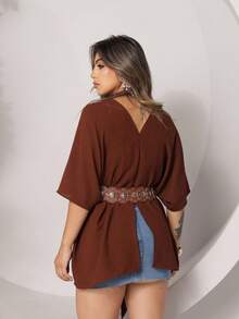 MULTIFORM CAPE BLOUSE WITH LARGE BANDAGE TOP  2025 WOMEN'S FASHIONSensualCasualCutePartyelegant2 In 1Not To Be WornNightWeddingHomeGardenPhotoshootStreettea Party - 鏽棕色 - 查看 4