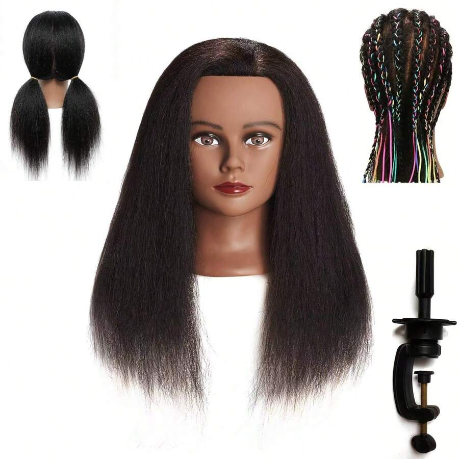 Mannequin Head 18" 100% Real Hair Hairdresser Cosmetology Mannequin Manikin Training Head Hair And Free Clamp Holder - Black - View 1