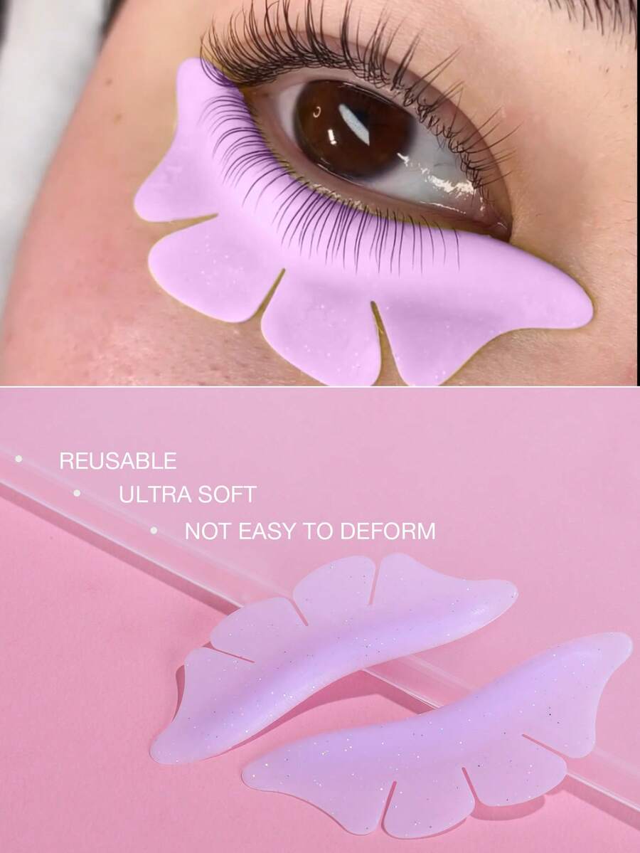 1Pair/2Pcs Free Glue Eyelash Lift Rod,Reusable Lower Eyelash Lift Pads Eyelash Lift Tool,Makeup Beauty Tools Lash Lift Pads(Purple&Yellow) - Purple - View 1