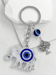 1pc Blue Evil Eye Keychain, Personalized Keyring With Lucky Tree & Eye Design Christmas Gift Bag Charms Car Teacher Friend Sister Gift Ideas - Multicolor - View 3