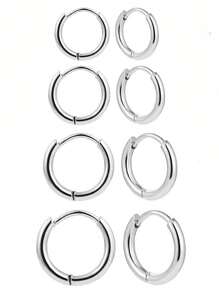 Set de 8 aros de aro grueso de acero inoxidable para mujer y hombre, chapados en oro de 18 quilates, para cartílago de la oreja