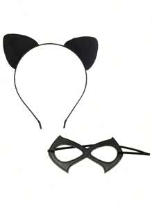 1pc Cat Woman Mask And 1pc Cat Ears Headband, Mask Masquerade Mask Cat Woman Accessories For Cosplay Party,Cat Woman Costume,Cosplay Costumes Woman ,Black Cat Costume Adult