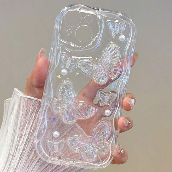 1 pieza Funda de teléfono de TPU a prueba de golpes con mariposa 3D holográfica de resina UV, compatible con Apple XS/XR/11/12/13/14/15/16 Pro Max, resistente al agua, a las caídas y a los arañazos