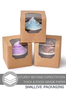 20 Pcs, Single White Cupcakes Containers Gift Boxes With Window Inserts Handle For Wedding Candy Boxes