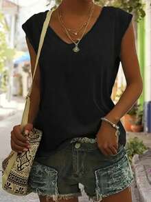 3pcs/Set Plus Size Women V-Neck Minimalist Casual Tank Tops - Black, White and Gray - View 3