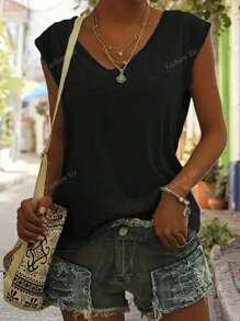 Set da 3 canotte casual minimali con scollo a V per donne taglie forti
