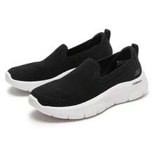 Skechers 女式 Go Walk Flex 一脚蹬休闲鞋，低帮，轻便，舒适步行鞋 124957-BKW - 黑色 - 查看 3