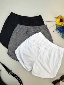 3-Pack Of Women's Basic Ribbed Shorts, Premium Comfortable - trắng - Xem 2